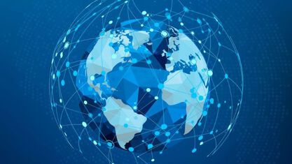 sphere of interconnected lines and dots with the earth in the center image number null
