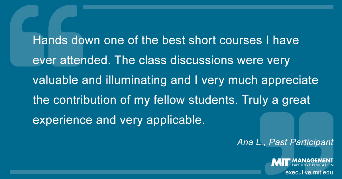 Quote from past participant: "Hands down one of the best short courses I have ever attended. The class discussions were very valuable and illuminating and I very much appreciate the contribution of my fellow students. Truly a great experience and very applicable."